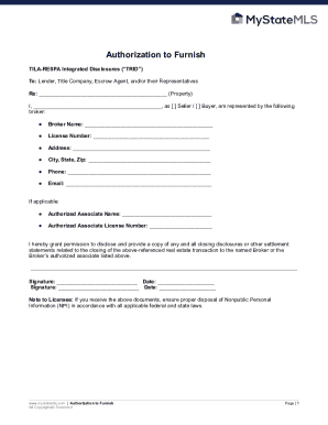 Authorization to Furnish TRID Disclosures