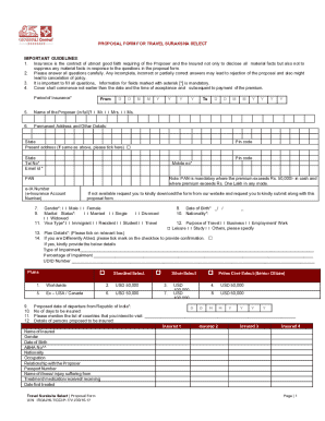Travel Suraksha Select Proposal Form