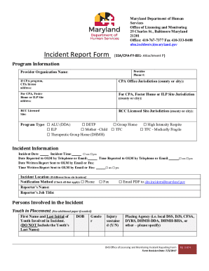 Maryland DHS Incident Report Form