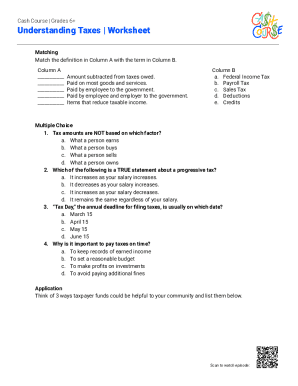 Understanding Taxes Worksheet