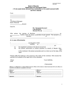 Bank of Baroda Deceased Claim Application