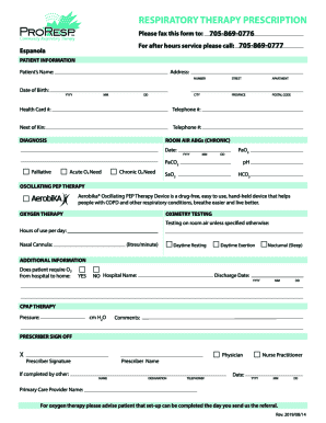 Respiratory Therapy Prescription Form