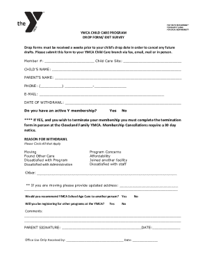 YMCA Child Care Drop Form