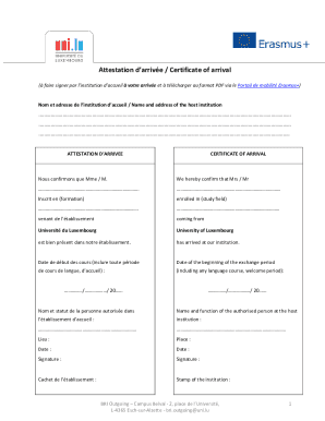 Erasmus Certificate of Arrival
