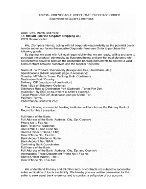 Irrevocable Corporate Purchase Order