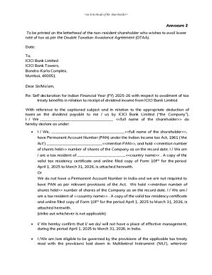 Non-Resident Shareholder Tax Treaty Benefit Declaration