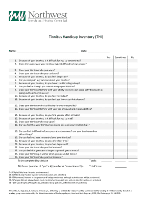 Tinnitus Handicap Inventory Form