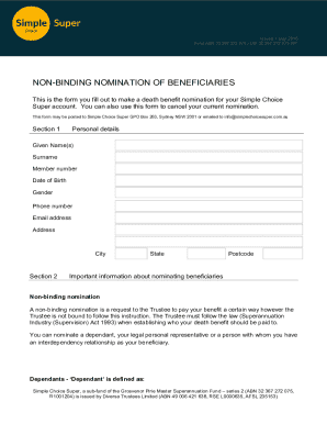 Non-Binding Nomination of Beneficiaries Form
