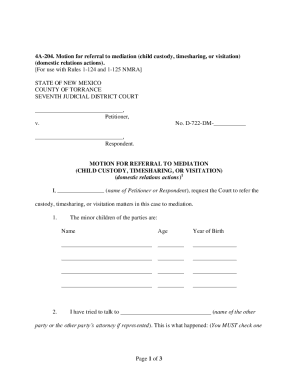 Motion for Referral to Mediation (Child Custody, Timesharing, or Visitation)