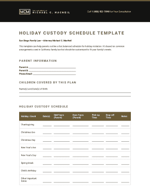 Holiday Custody Schedule Template