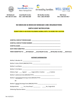 NH Medicaid Birth Event Notification Form