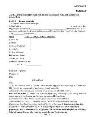Annual Income Certificate Form A