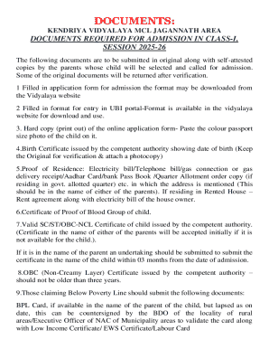 Kendriya Vidyalaya Admission Form