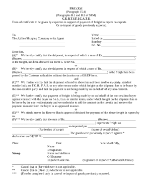 Freight Payment Certificate for Exports