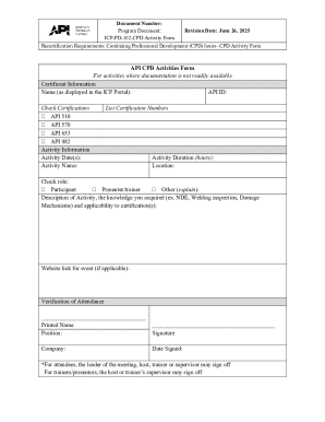 API CPD Activity Form
