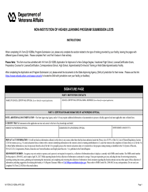 VA Form 22-10288a Program Submission List