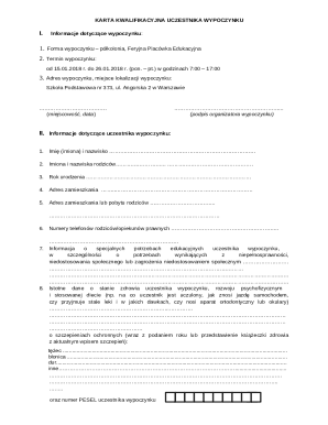 Karta Kwalifikacyjna Uczestnika Wypoczynku