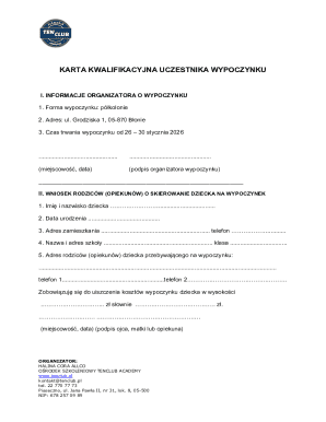 Child Camp Qualification Form