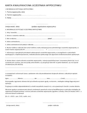 Karta Kwalifikacyjna Uczestnika Wypoczynku