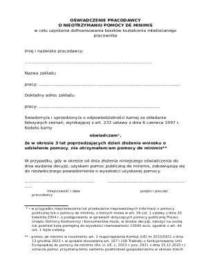 Employer Declaration on Non-Receipt of De Minimis Aid