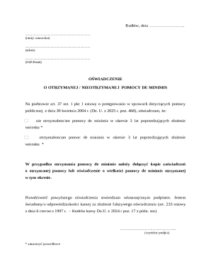 Poland De Minimis Aid Declaration Form