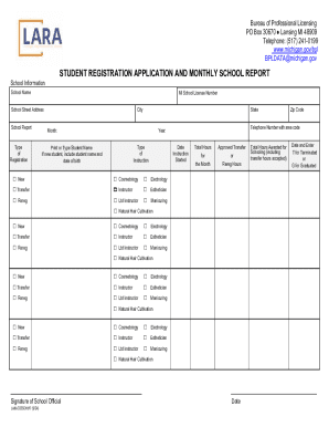Student Registration Application and Monthly School Report