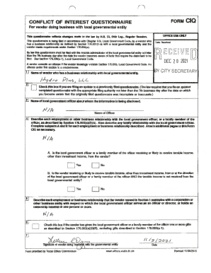 Conflict of Interest Questionnaire Form CIQ