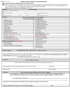 North Carolina Military/Veteran’s Registration Plate Application