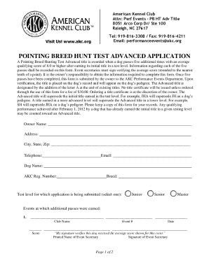 AKC Pointing Breed Hunt Test Advanced Application