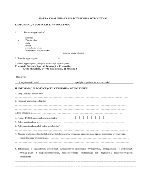 Karta Kwalifikacyjna Uczestnika Wypoczynku