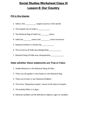 Social Studies Worksheet Class III