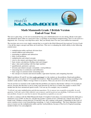 Math Mammoth Grade 3 British Version End-of-Year Test