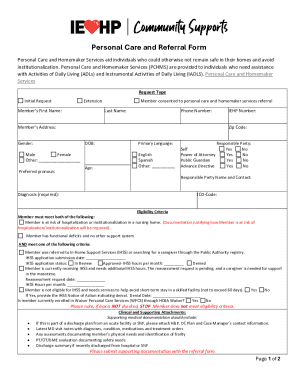Personal Care and Referral Form