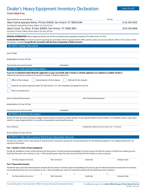 Dealer’s Heavy Equipment Inventory Declaration Form 50-265