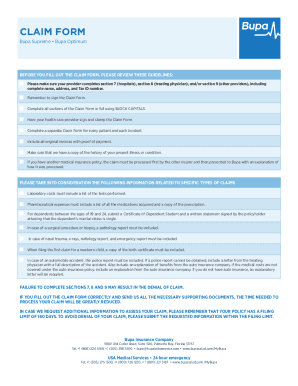 Bupa Insurance Claim Form