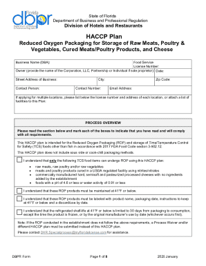Florida HACCP Plan for Reduced Oxygen Packaging