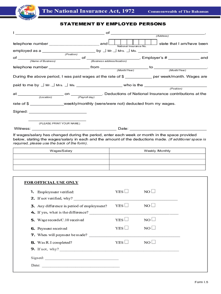 National Insurance Form.pdf National Insurance Statement by Employed Persons - Blank Fillable ...