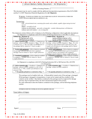 Lithium Battery Safety Document – Air Shipments