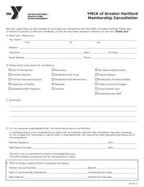 YMCA Membership Cancellation Form