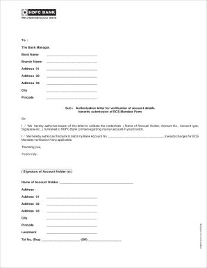 Authorization Letter for ECS Mandate Form
