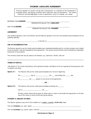 Roomer Landlord Agreement