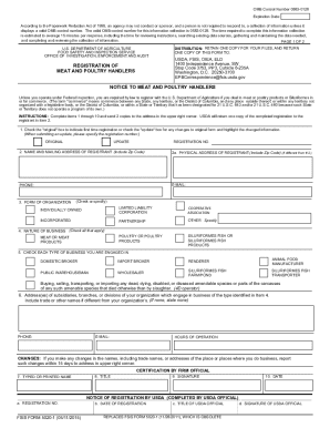 USDA Meat and Poultry Handlers Registration Form