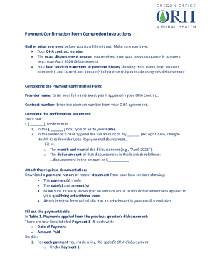 Oregon Health Care Provider Loan Repayment Payment Confirmation Form