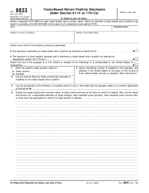 IRS Form 8833 Treaty-Based Return Position Disclosure