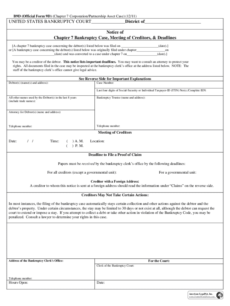 Chapter 7 Bankruptcy Notice - Blank Fillable Template | Fill Out, Print ...