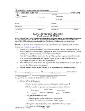 Maryland Marital Settlement Agreement