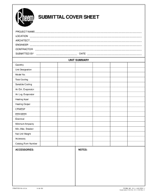 Submittal Cover Sheet for Air Handlers