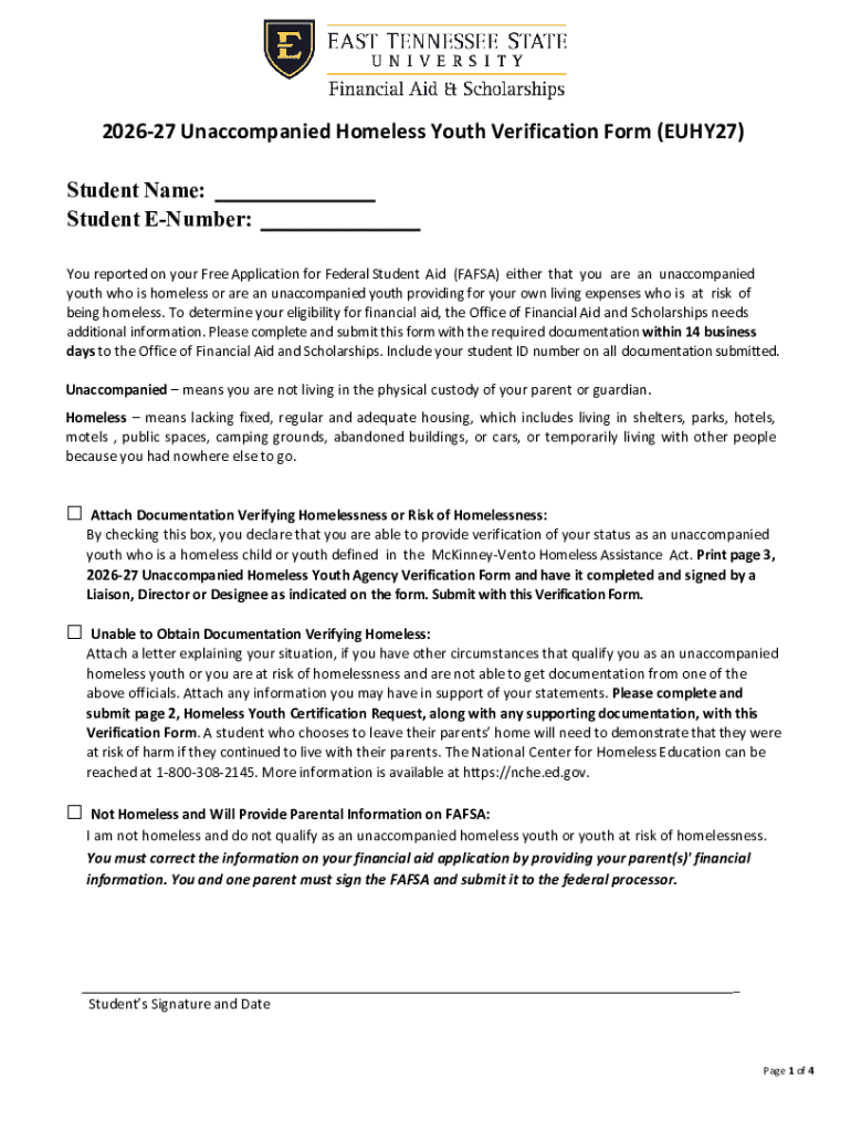 Fillable Online 26-27 Unaccompanied Homeless Youth Form Fax Email Print ...