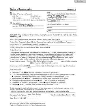 California Notice of Determination Form