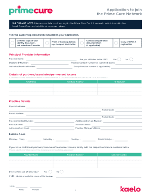 Prime Cure Dental Network Application Form